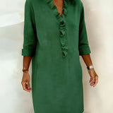 V-Neck Shift Dress with Ruffle Front