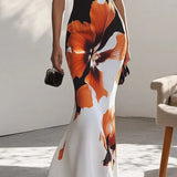 Floral Mermaid Maxi Dress with Crew Neck