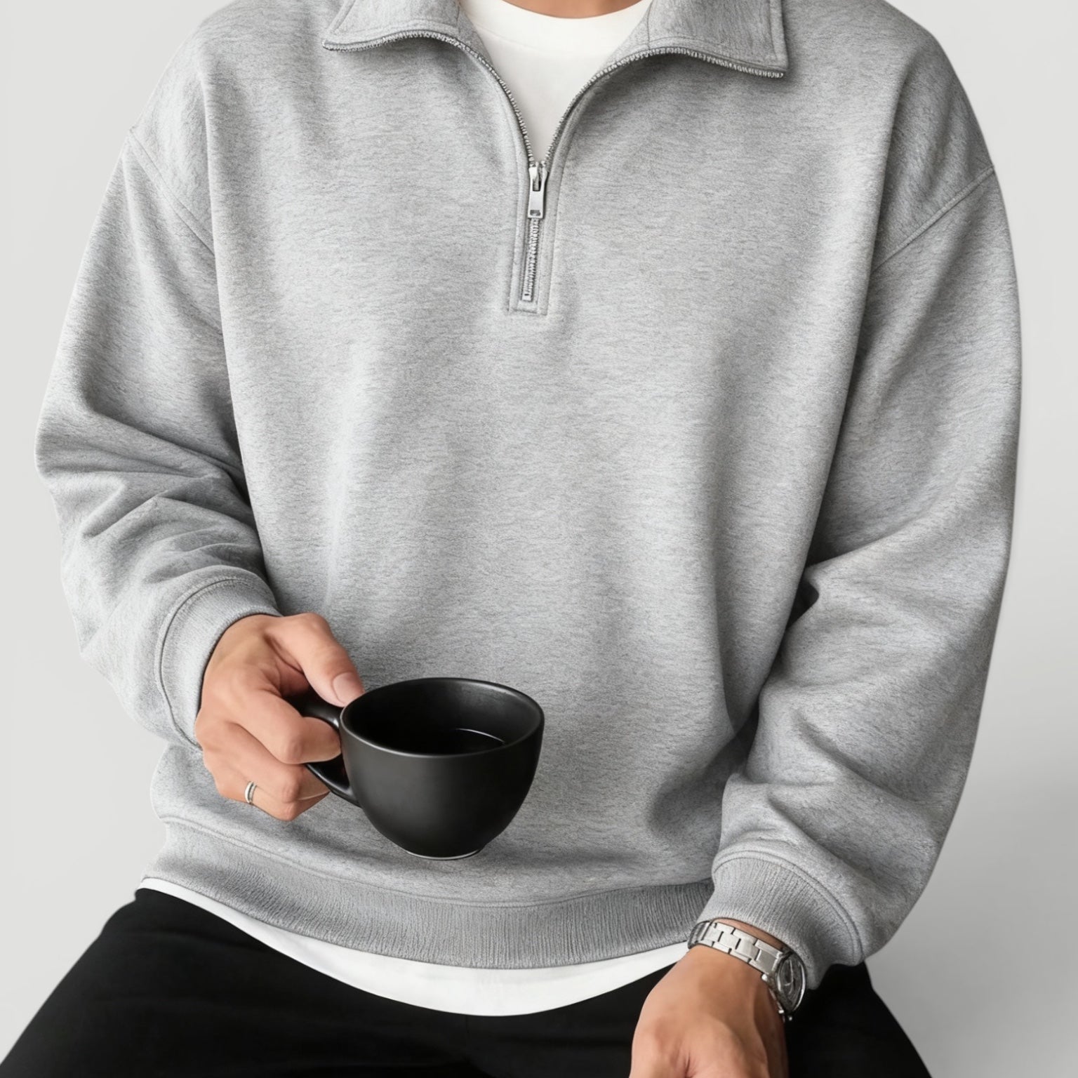 Collared Quarter-Zip Pullover with Long Sleeves