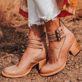 Colette | Vintage Leather Ankle Block Sandals Women Summer