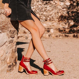 Colette | Vintage Leather Ankle Block Sandals Women Summer