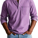 Men's Long Sleeve Button-Neck Shirt with Chest Pocket