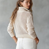 Half-Zip Funnel Neck Sweater with Open Knit