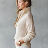 Half-Zip Funnel Neck Sweater with Open Knit