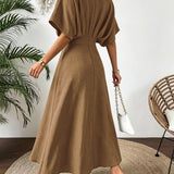 V-Neck A-Line Maxi Dress with Batwing Sleeve