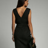 Wrap V-Neck Bodycon Midi Dress Women Ruched Slit Evening Party Dress