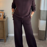 Cowl Neck Drawstring Two-Piece Set with Wide-Leg Pants