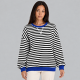 Oversized Striped Sweatshirt with Round Neck and Ribbed Cuff