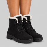 Faux Fur Lined Ankle Boots with Round Toe and Lug Sole