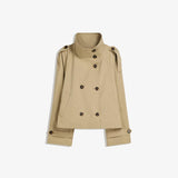Cropped Jacket with Stand Collar and Double Breasted Button Front