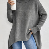 Long Sleeve Turtleneck Sweater with Asymmetric Hem