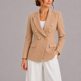Double Breasted Blazer with Peak Lapel and Flap Pockets