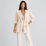 Double-Breasted Knit Blazer with Notched Lapel and Patch Pockets