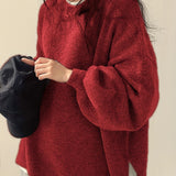 Oversized Round Neck Sweater with Balloon Sleeves and Ribbed Cuff