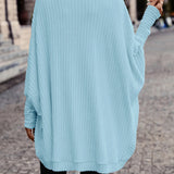 Open-Front Cardigan with Batwing Sleeves and Ribbed Knit