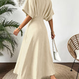 V-Neck A-Line Maxi Dress with Batwing Sleeve