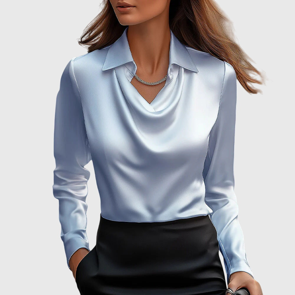 Seraphine | Elegant Satin Draped Blouse Women Long Sleeve Formal Top