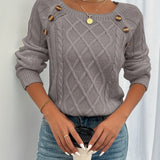 Cable Knit Sweater with Button Trim