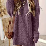 Cable Knit Mini Sweater Dress with Ribbed Trim