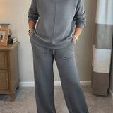 Cowl Neck Drawstring Two-Piece Set with Wide-Leg Pants