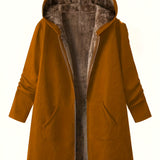Faux Fur Lined Hooded Jacket with Zip Front and Patch Pockets