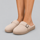 Fleece-Lined Slippers with Buckle Strap and Platform Sole