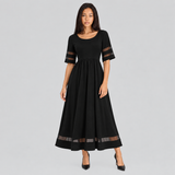 Flared A-Line Maxi Dress with Sheer Sleeve
