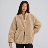 Oversized Teddy Jacket with Button Front and Side Pockets