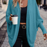Open-Front Cardigan with Batwing Sleeves and Ribbed Knit