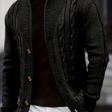 Cable Knit Cardigan with Shawl Collar and Button Front