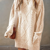 Cable Knit Mini Sweater Dress with Ribbed Trim