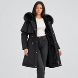 Faux Fur Hooded Parka Jacket with Drawstring Waist and Zip Front