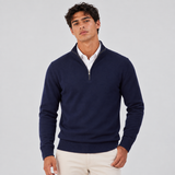 Quarter-Zip Sweater with Stand Collar and Ribbed Trim