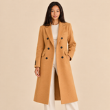 Women's Long Coat with Double Breasted Buttons and Notched Lapel Collar