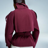 Cropped Jacket with Stand Collar and Double Breasted Button Front