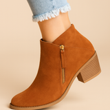 Ankle Boots with Side Zipper and Low Block Heel