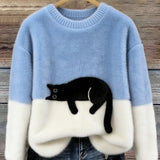 Cat Color block Oversized Fuzzy Knit Sweater