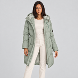 Hooded Puffer Coat with Sherpa-Lined Hood and Zip Front
