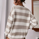 Oversized Chunky Knit Striped Sweater with Round Neck