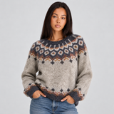 Women's Fair Isle Knit Sweater with Nordic Patterned Yoke and Crew Neck for Winter Outfits