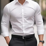 Slim Fit Button Up Shirt with Spread Collar and Long Sleeves