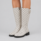 Polka Dot Boots with Buckle Strap and Block Heel