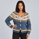 Fair Isle Cardigan with Button Front and V-Neck