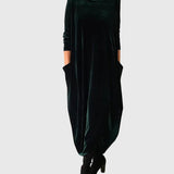 Velvet Maxi Dress with Cowl Neck and Side Pockets