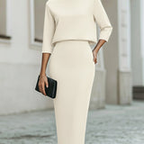 Pencil Skirt and Boat Neck Top Two-Piece Set