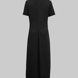 High-Low Maxi Dress with Button Detail and Crew Neck