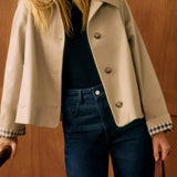 Women's Short Jacket with Button Front and Checkered Cuff Lining