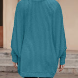 Open-Front Cardigan with Batwing Sleeves and Ribbed Knit