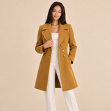 Women's Coat with Tailored Waist and Flared Hem for Office Wear