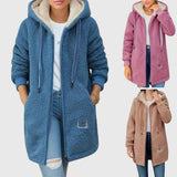 Hooded Teddy Fleece Jacket with Zip Front and Ribbed Cuff